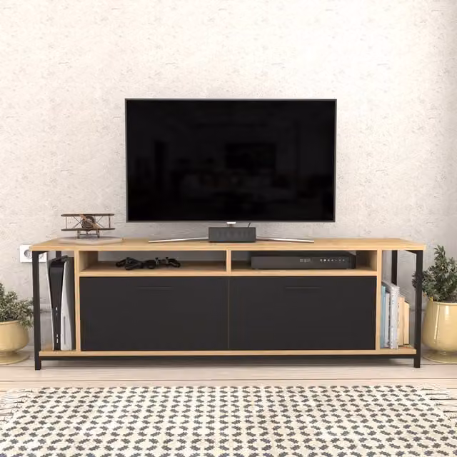 DECOROTIKA Omar Industrial TV Stand and Media Console, Black, W: 160 cm, D: 35 cm, H: 60 cm