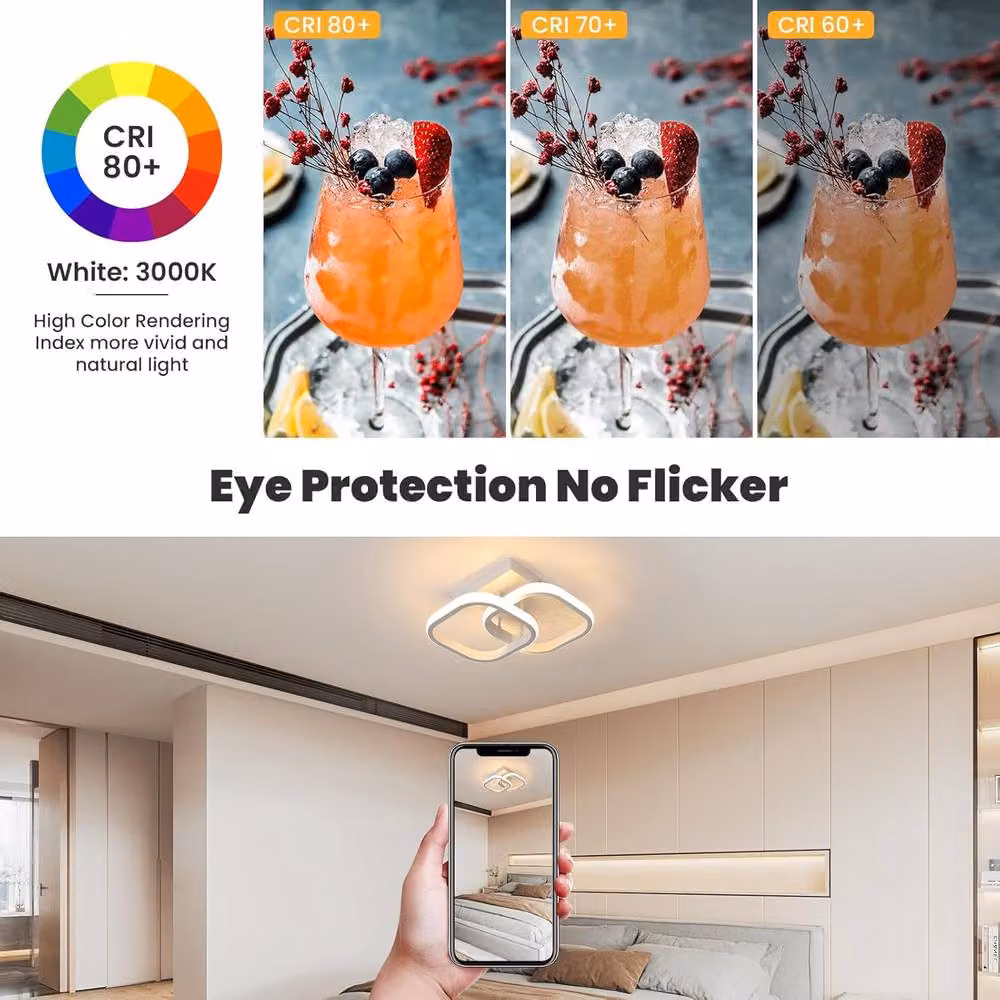 COMELY 2 Piece Modern Square LED Ceiling Light Set, 22W, White, W/D/H: 23 x 23 x 9 cm – 3