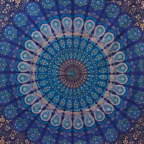 Ancient Wisdom Blue Cotton Double Bedspread and Wall Hanging Set with Classic Mandala Design – 1