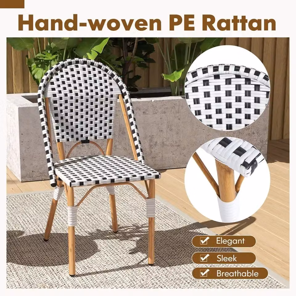 Costway Set of 2 French Bistro Outdoor Armless Accent Dining Chairs in White – 3