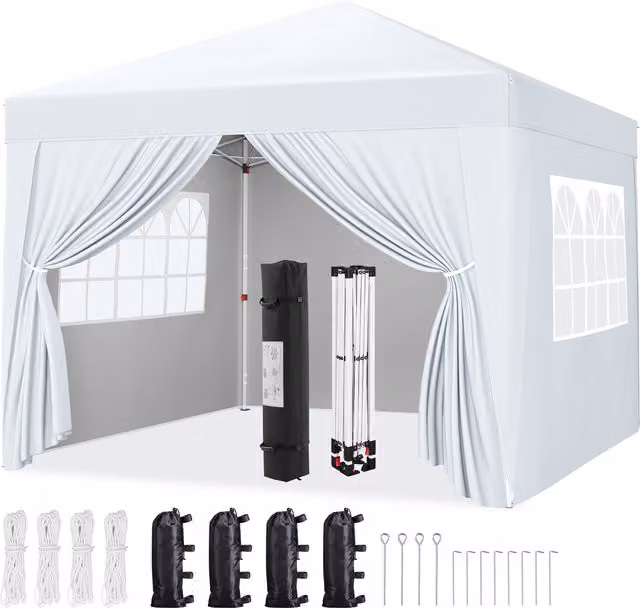 Yaheetech Heavy Duty Pop-up Outdoor Gazebo Canopy with Transparent Windows in White and UPF 50+ Protection