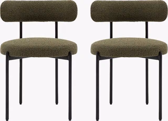 Perch & Parrow Set of 2 Modern Green Bouclé Dining Chairs with Wood and Metal Legs