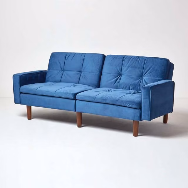 Homescapes Murphy Velvet 3 Seater Click Clack Sofa Bed in Blue or Pink