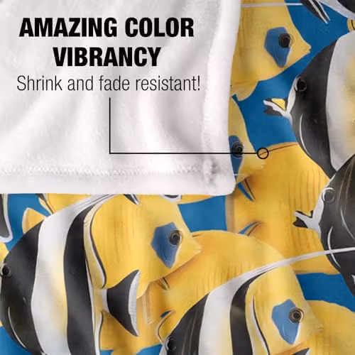 JQ Licensing Royce Mcclure Tropical Fish Rush Hour Silky Touch Super Soft Fleece Throw Blanket in White, W/D/H: 152 x 127 cm – 3