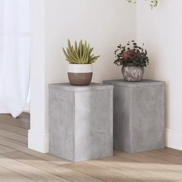 Berkfield Home Set of 2 Modern Square Plant Stands in Concrete Grey, W/D/H: 20 x 20 x 30 cm