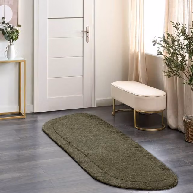 Wyld and Coco Green Hand-Tufted Oval Viscose and Wool Rug W: 80 cm, L: 250 cm – 1
