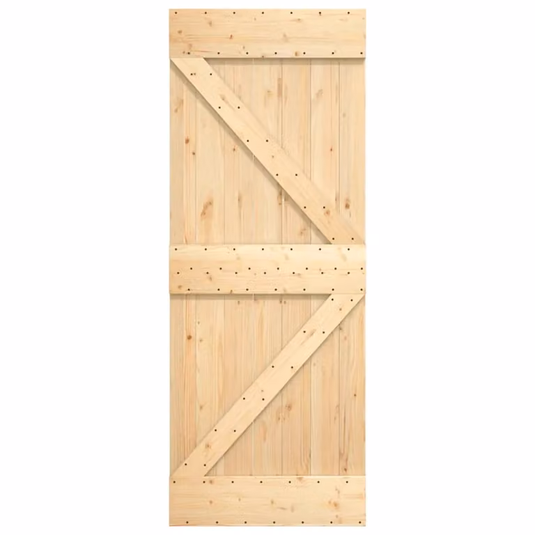 Berkfield Home Rustic Solid Wood Pine Sliding Door with Hardware Set, Brown, W: 85 cm, H: 210 cm