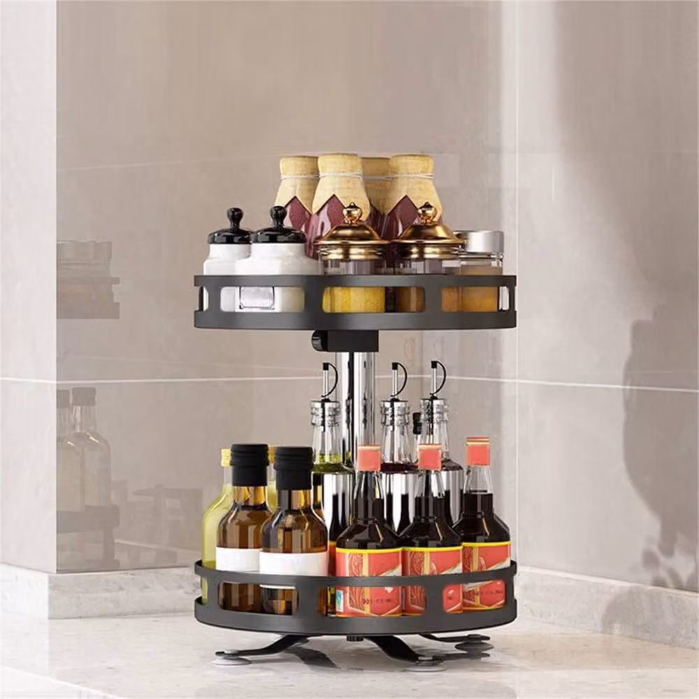 Nordara 2 Layer Rotating Metal Spice Rack Organiser in Black, W/D/H: 100 x 100 x 100 cm – 5