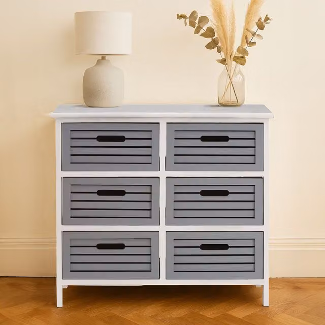 Orsina Compact 6 Drawer Grey Lacquered Wood Chest of Drawers for Living Room or Bedroom – 1