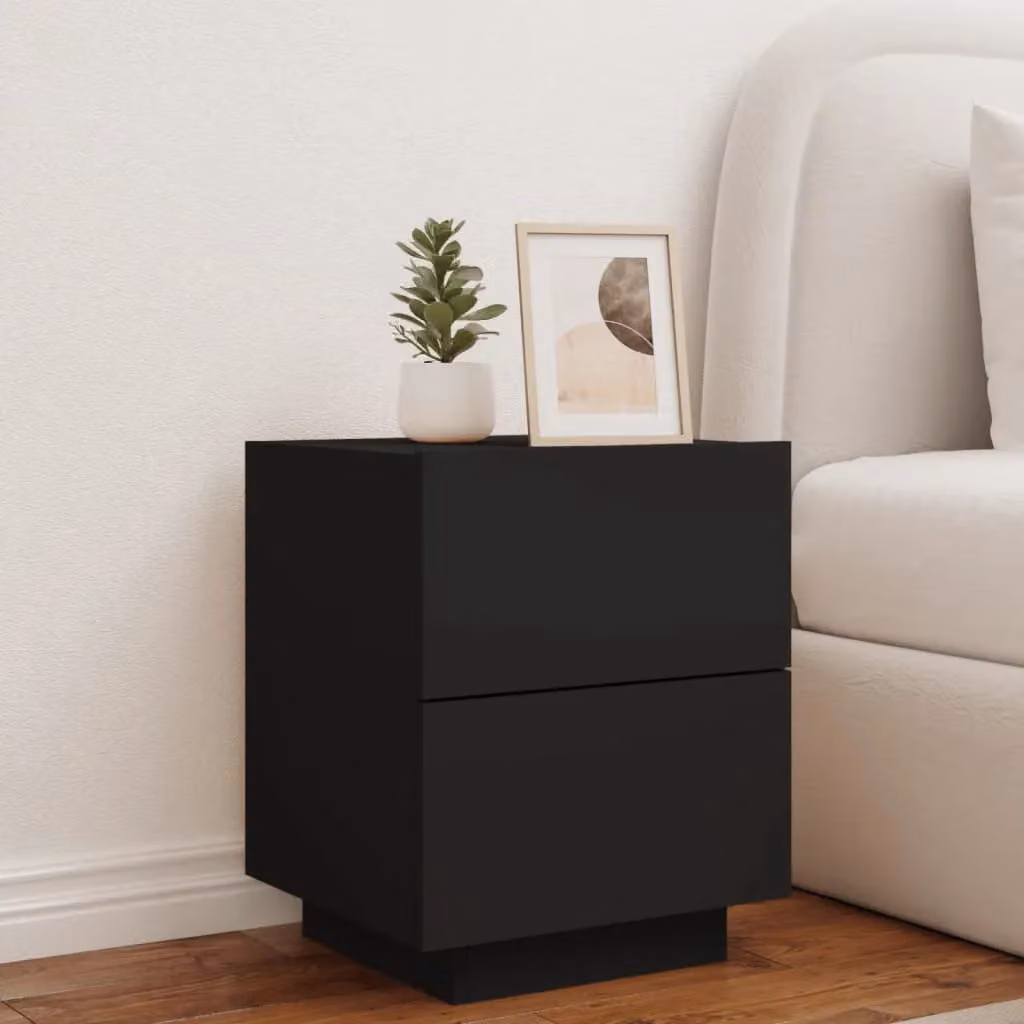 Berkfield Home Modern Black Bedside Cabinet with Integrated LED Lighting and MDF Construction – 4
