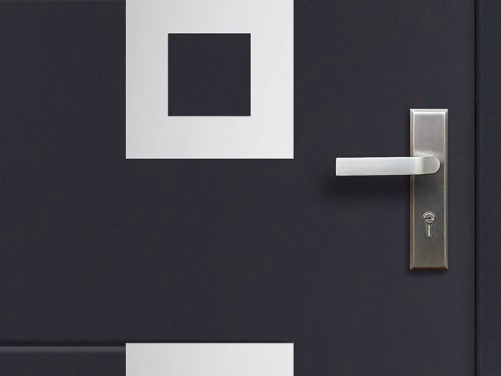 Vente-unique Modern Entrance Door in Solid Steel and Stainless Steel, Dark Grey, H: 207 cm, W: 100 cm – 3