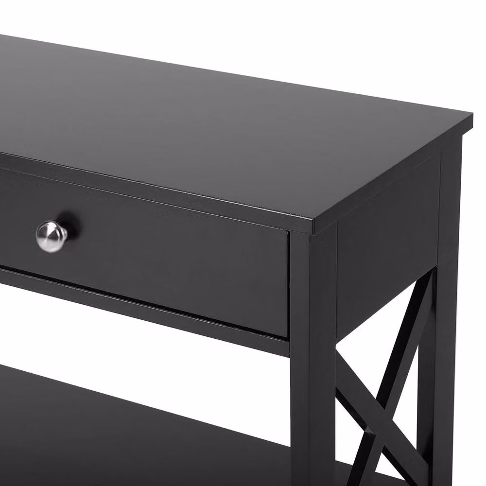Wyld and Coco Black Lacquered Scandinavian Sideboard with 1 Drawer and 2 Shelves, W: 100 cm, D: 30 cm, H: 1 cm – 4