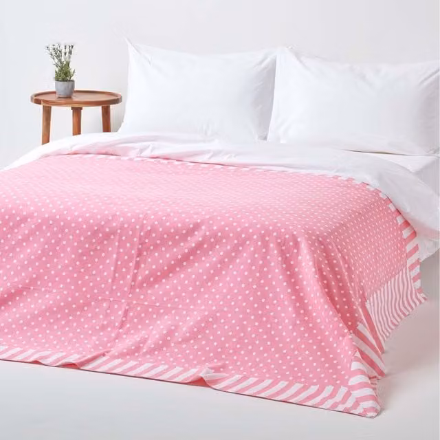 Homescapes Pink Cotton Patchwork Polka Dot and Stripe Childrens Throw