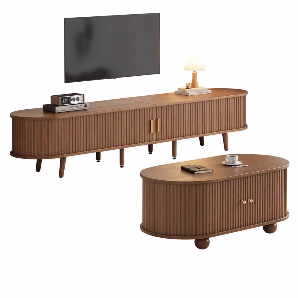 Rolipo Dark Walnut TV Stand and Coffee Table Set for 70 Inch TVs in Brown – 5