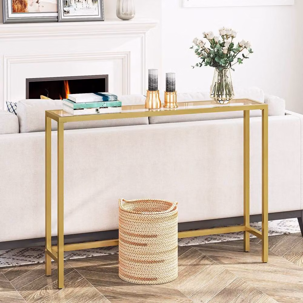 FLAVORA Modern Gold Hallway Console Sofa Table with Transparent Tempered Glass – 2