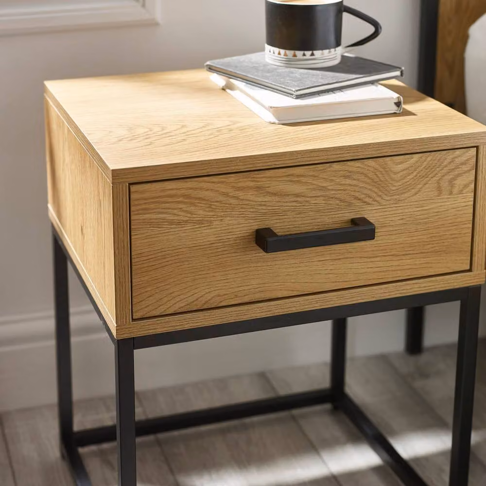 Cheshire Premium Ashford Light Oak Effect 1 Drawer Bedside Table in Brown, Black and Multicolour – 4