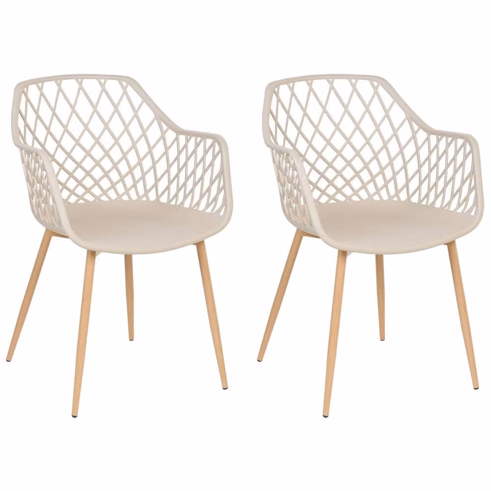 Wyld and Coco Nordic Dining Chairs Set of 2 in Beige with Synthetic Seats and Metal Frame – 2