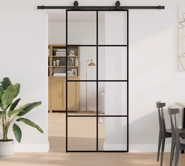 Berkfield Home Modern Sliding Glass Door with Hardware Set in Black, W: 90 cm, H: 205 cm