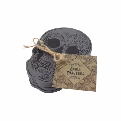 Something Different Set of 4 Round Wood Skull Coasters in Brown and Grey, W/D: 9 x 9 cm, H: 0.6 cm – 2