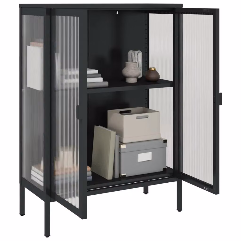 Berkfield Home Modern Black Sideboard with Glass and Metal, W/D/H: 75 x 35 x 105 cm – 3