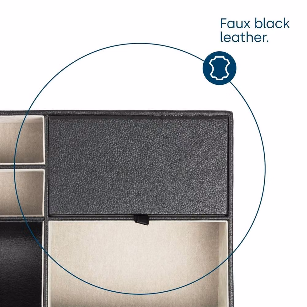 Nordara 5 Compartment Leather Jewellery and Wallet Storage Tray Organiser with Lid in Black – 5