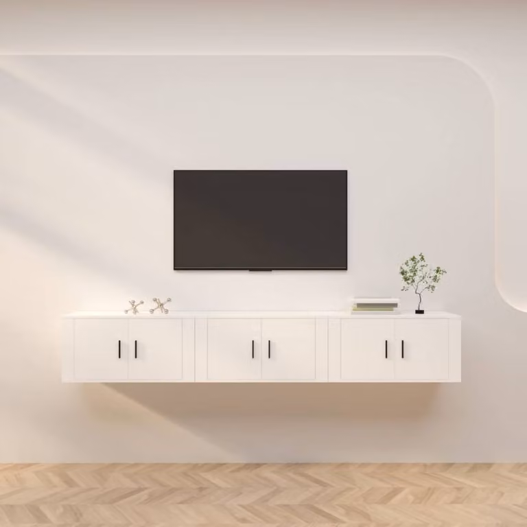 Berkfield Home Set of 3 Wall-mounted TV Cabinets in White, W/D/H: 80 x 34.5 x 40 cm