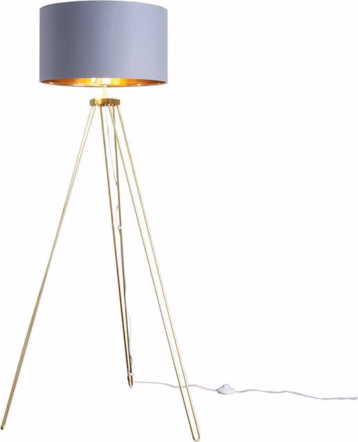 ValueLights Modern Gold Hairpin Design Tripod Floor Lamp with Grey and Gold Drum Shade