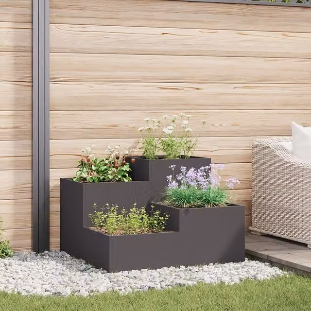 Berkfield Home Black Steel Garden Planter Tub W/D/H: 100 x 100 x 60 cm – 1