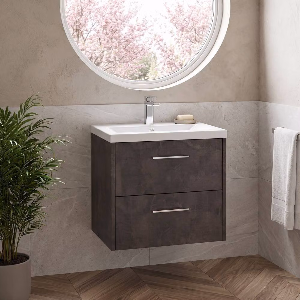 Balterley Winshill Contemporary 2 Drawer Wall Hung Vanity Basin Unit, Grey, Width: 60 cm – 2