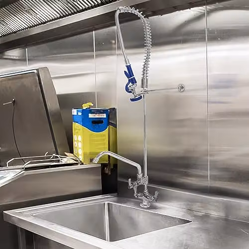 KuKoo Commercial Pre-Rinse Spray Kitchen Tap with Pull Out Spout and Single Lever Control, Chrome/Silver – 2