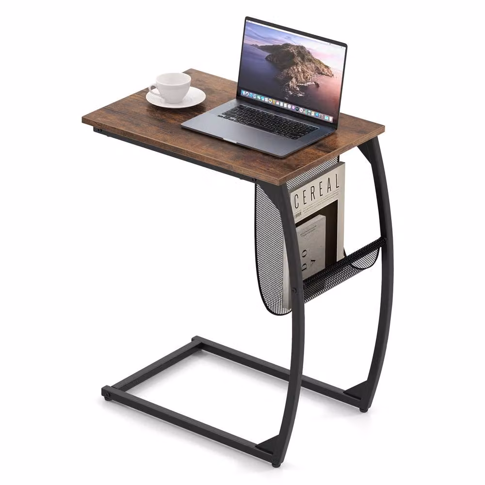 Costway Set of 2 Industrial C-Shaped Side Tables and Nightstands in Brown – 5