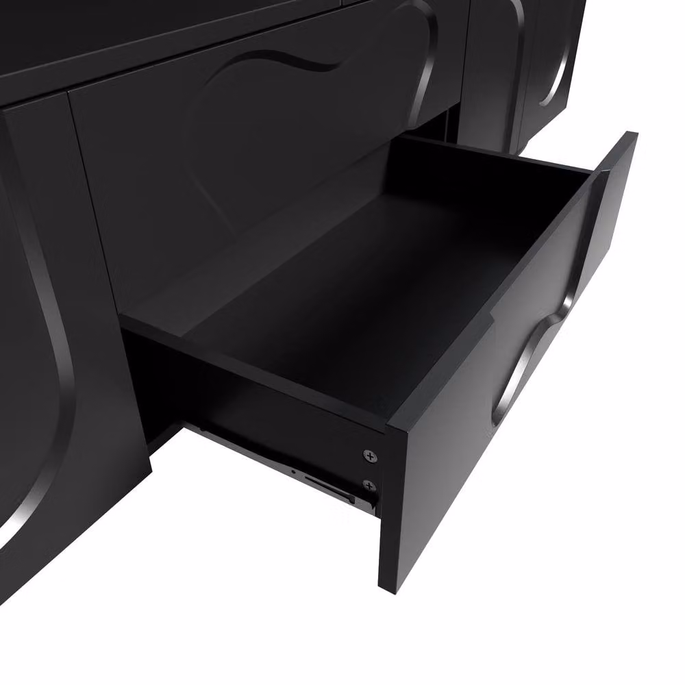 Merax Modern Black TV Lowboard with Curved Doors, Drawers and Solid Wood Legs, W: 180 cm, D: 40 cm, H: 42 cm – 6