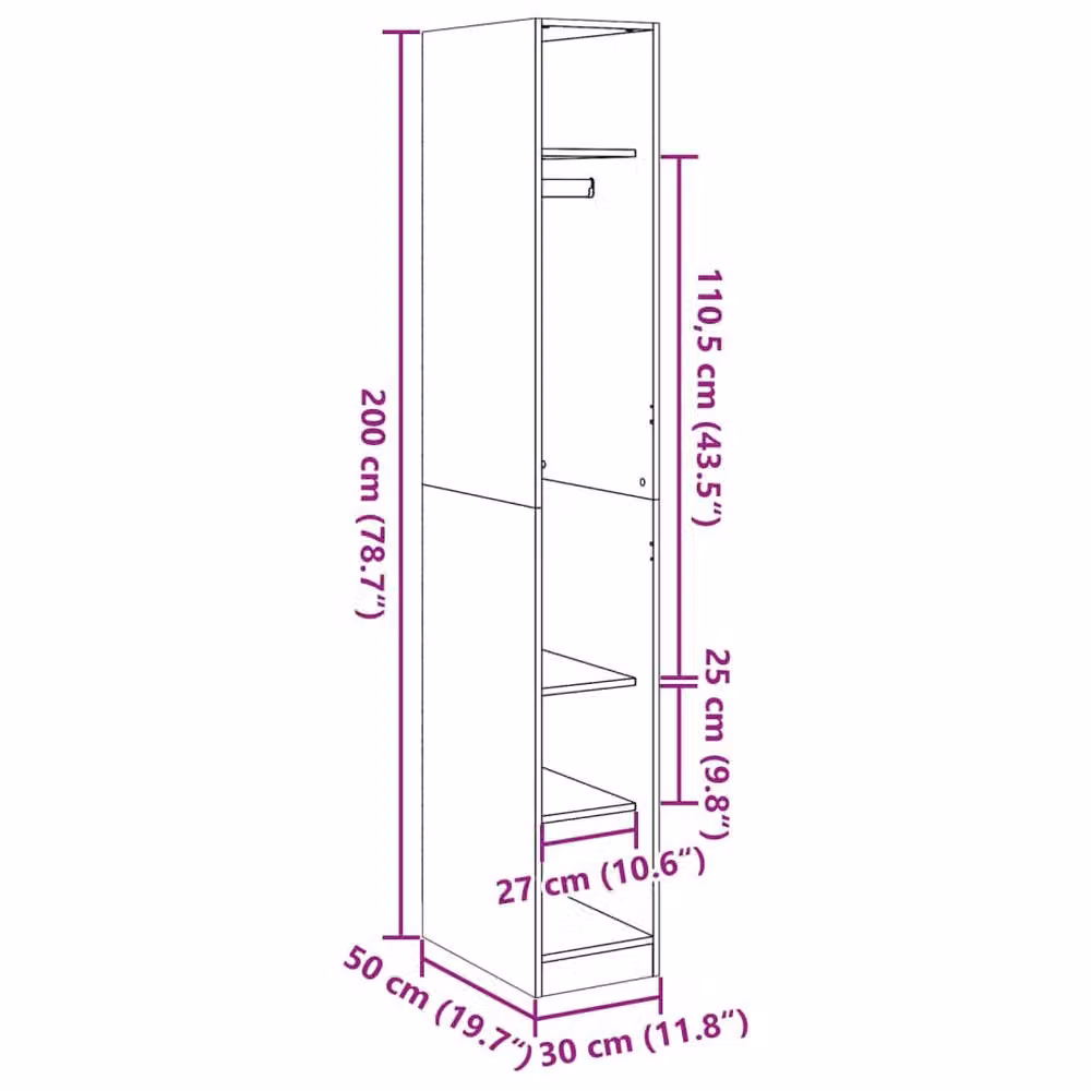 Berkfield Home Wardrobe in Concrete Grey, W/D/H: 30 x 50 x 200 cm – 3