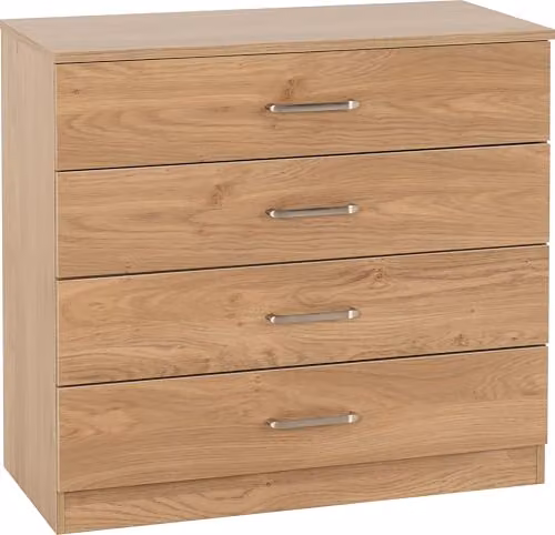 Seconique Dakota 4 Drawer Chest in Oak Effect Brown, H 75 cm x W 71 cm x D 36 cm
