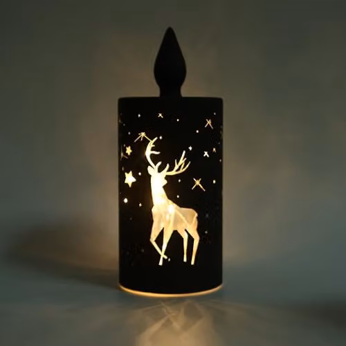 Shatchi Black and Gold Etched Glass Cylinder LED Table Lamp with Battery Operation, Height: 22 cm – 3