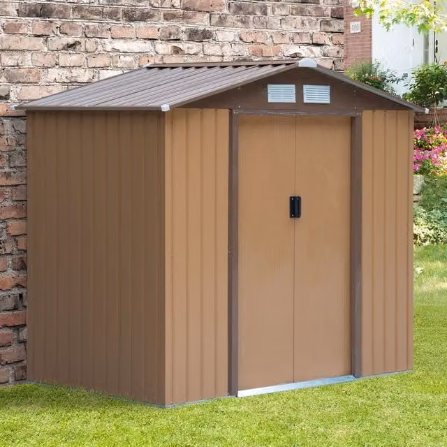 Outsunny Large Galvanised Steel Garden Storage Shed with Locking Sliding Doors and Side Vent in Brown