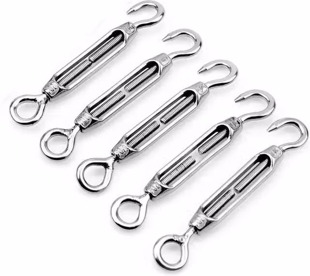 NESTLUNE 5-Pack Stainless Steel Turnbuckle Wire Tensioner Strainer Hook in Silver, Length: 1000 cm, Width: 52 cm