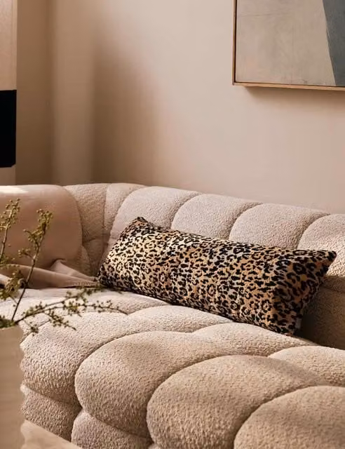 M&S x Kelly Hoppen Velvet Leopard Print Long Bolster Cushion in Brown Mix