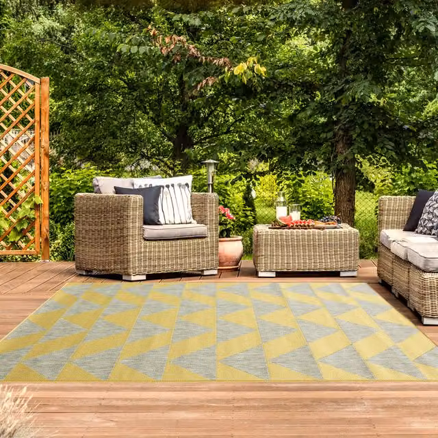 The Rug House Geometric Flatweave Indoor Outdoor Rug in Yellow, W: 110 cm, D: 60 cm