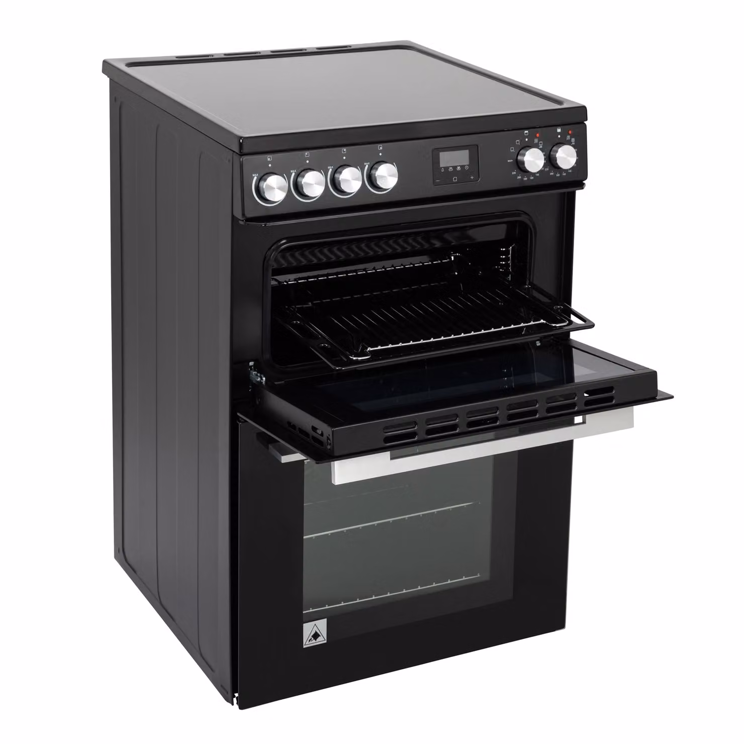 Willow 60cm Electric Double Oven Cooker with Ceramic Hob and Integrated Grill in Black and Silver – 4
