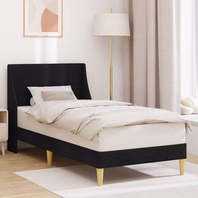 Berkfield Home Modern Fabric Bed Frame with Headboard in Black, W/D/H: 90 x 190 cm
