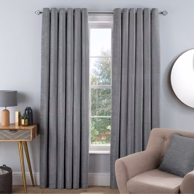 Smart Living Wholesale Ltd. Luxury Silver Grey Chenille Eyelet Lined Curtains, 2 Fabric Panels