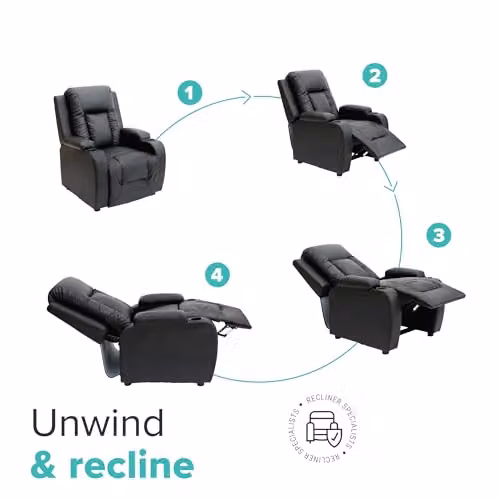 More4Homes Oscar Pushback Recliner Armchair in Black Bonded Leather with Cup Holders – 7