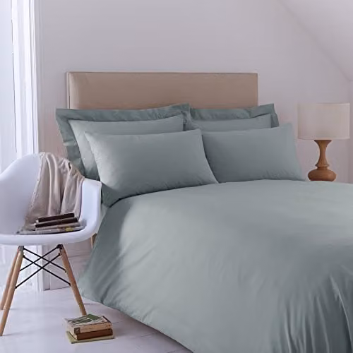 Charlotte Thomas Plain Bed Set in Green, 144 Thread Count, Duvet Cover 180 x 200 cm and Pillowcase 50 x 75 cm