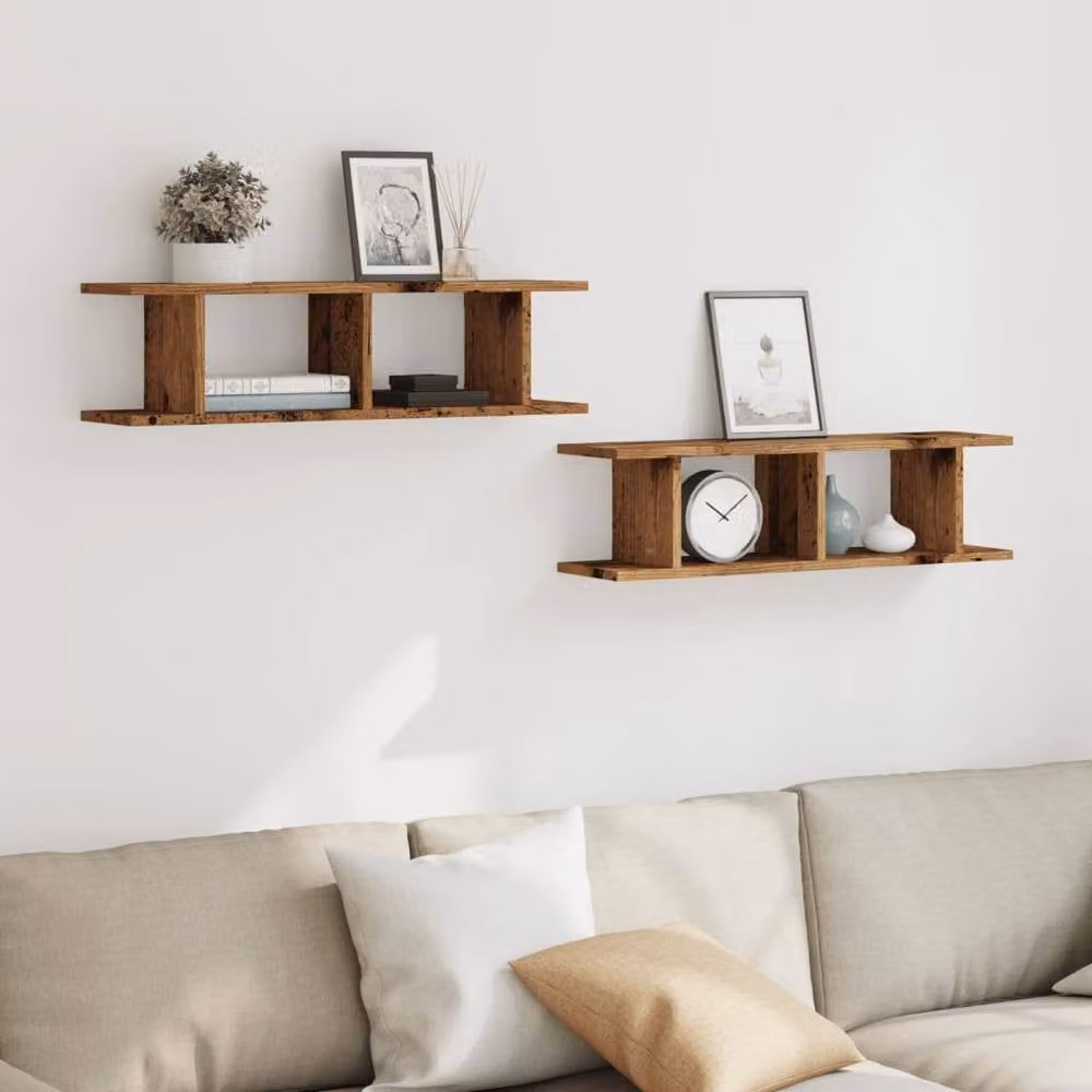 Berkfield Home Wall Mounted Shelves, 2 Piece Set in Brown Old Wood, W: 75 cm, D: 20 cm, H: 18 cm – 3