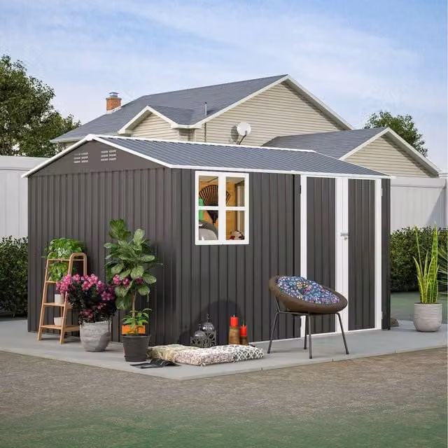 BIRCHTREE Anthracite Metal Garden Shed with Window and Gable Roof