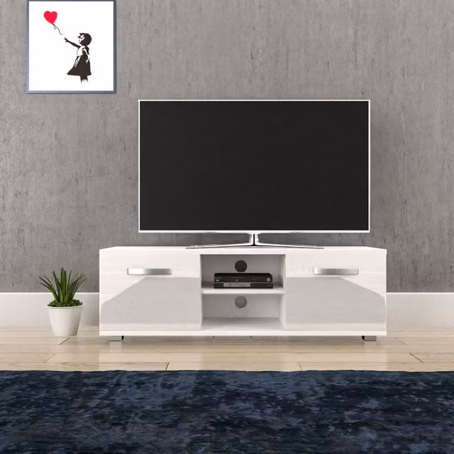 Vida Designs Cosmo Modern 2 Door Glossy TV Unit in White, Width: 120 cm