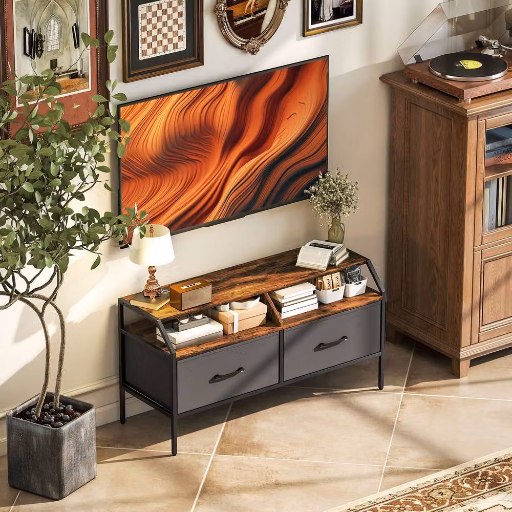 STILVORA TV Stand with Drawers and Side Pockets in Rustic Brown – 8