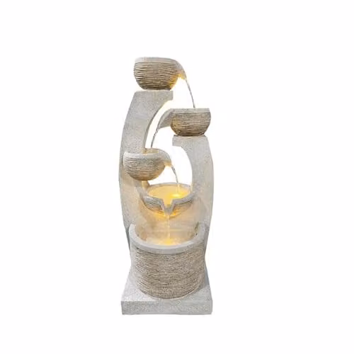 Tranquility Harmony Falls Tabletop Cascade Water Feature in Beige and Grey Stone with Protective Cover Kit and Tablets
