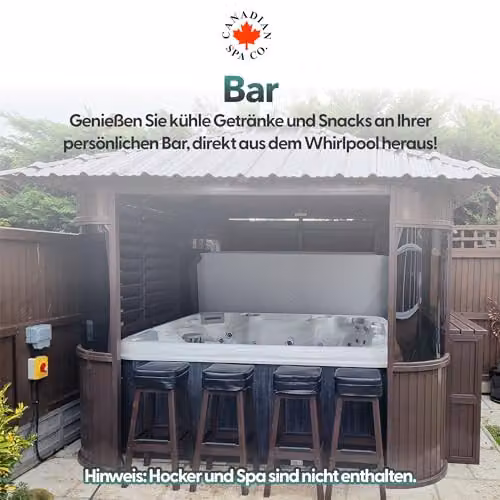 Canadian Spa Co. Fraser freestanding hot tub gazebo in brown with bar, louvre windows and skylight, W/D/H: 305 x 305 x 305 cm – 2